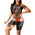 Front view of custom 210 Apaches women's shirt and biker shorts set