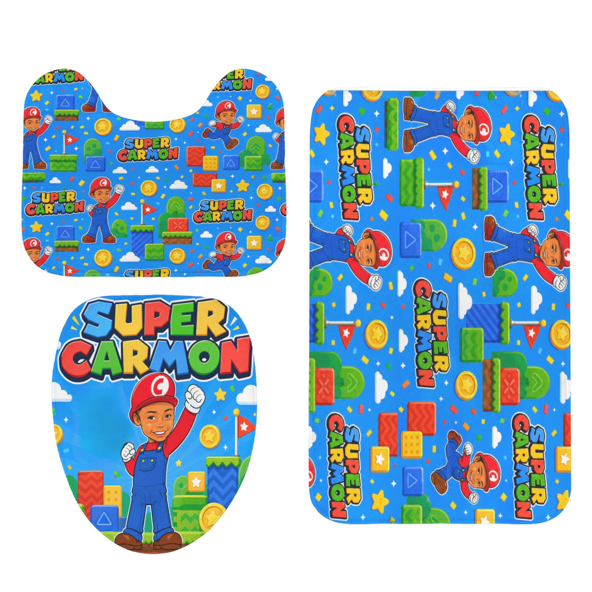 Personalized three-piece bathroom rug set