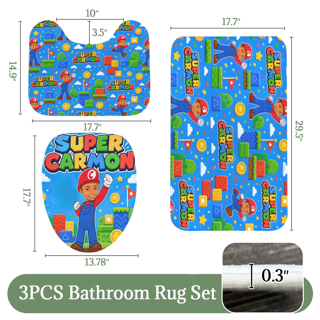 Custom three-piece bathroom rug set dimensions