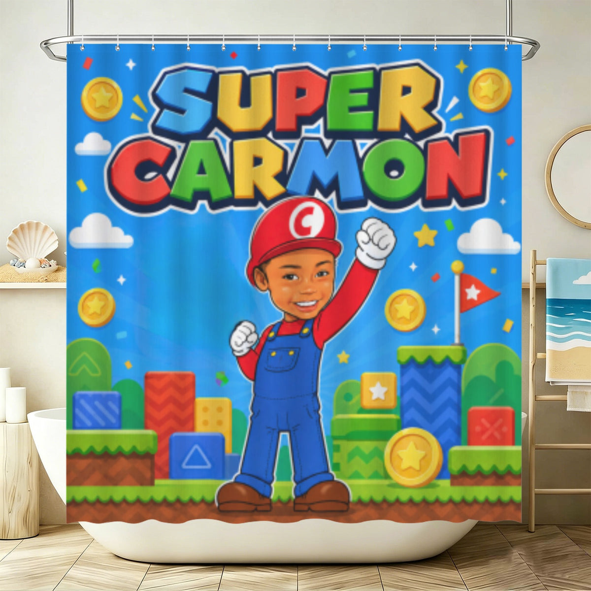 Personalized custom shower curtain included in set