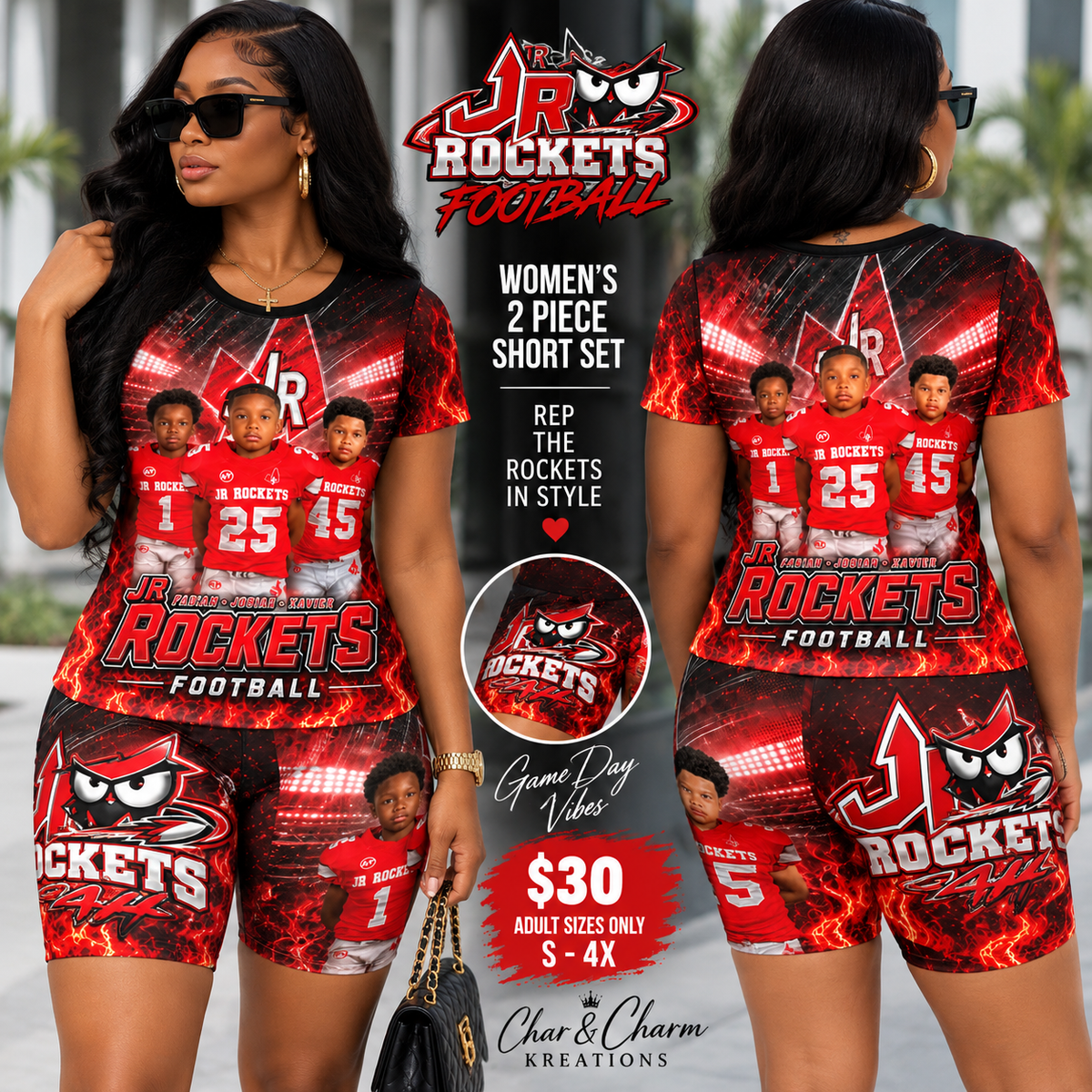 JR Rockets women's two piece short set mockup