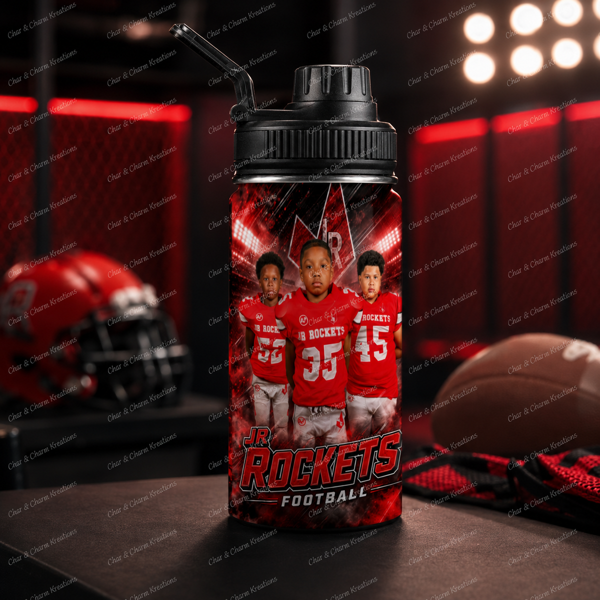 Converse Judson Jr. Rockets football tumbler product mockup